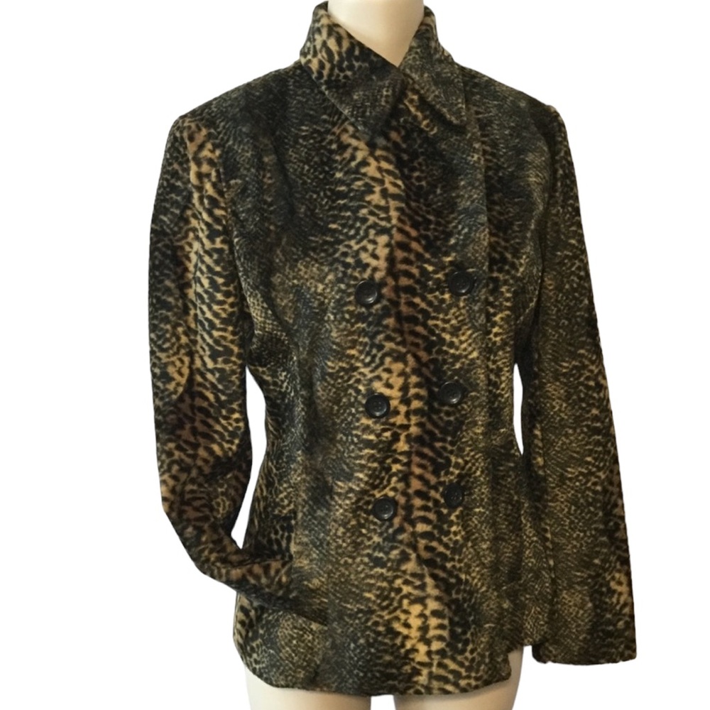 ARDEN B sz Small Coat Classy Animal Print Pea Coat Double Breasted Black Tan